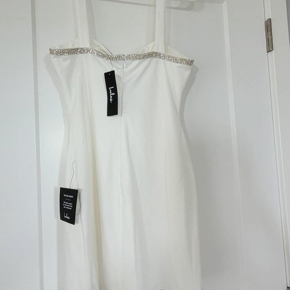 Lulus White Rhinestone Bodycon Mini Dress - Medium - Picture 3 of 4
